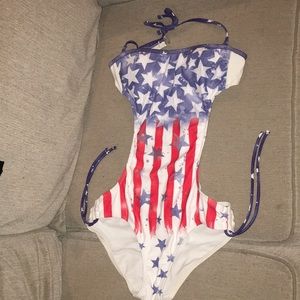 Red white blue Med American flag monokini swimsuit